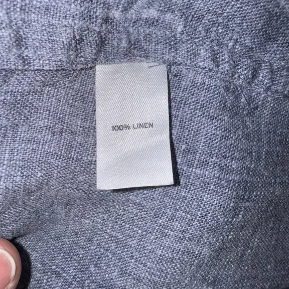 100% Linen 36 Waist Blue Tweed Zip Fly Coastal Shorts Pockets Belt Elastic Waist - Picture 5 of 6